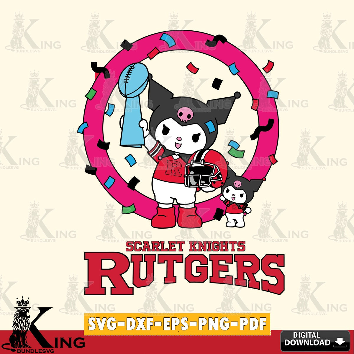 Rutgers Scarlet Knights Kuromi Football Champion SVG file, Cricut, Cut file , Digital Download , Instant Download, Sanrio svg, Clipart