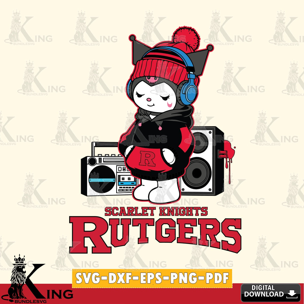 Rutgers Scarlet Knights Kuromi Football Music SVG file, Cricut, Cut file , Digital Download , Instant Download, Sanrio svg, Clipart