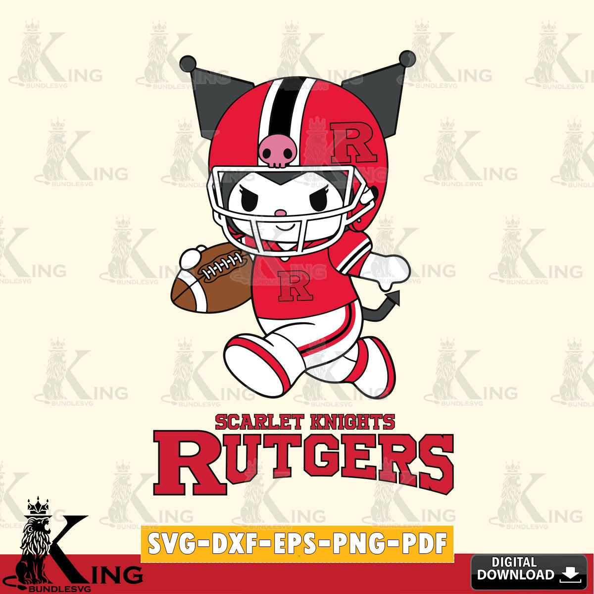 Rutgers Scarlet Knights Kuromi Football Run SVG file, Cricut, Cut file , Digital Download , Instant Download, Sanrio svg, Clipart