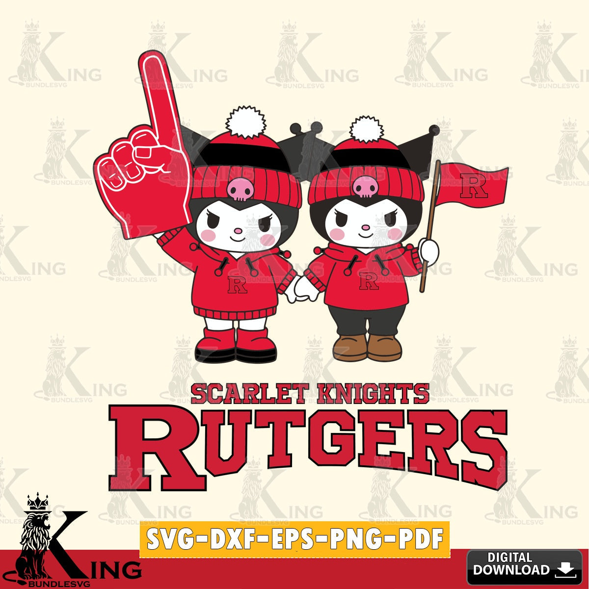 Rutgers Scarlet Knights Kuromi rugby Fan SVG file, Cricut, Cut file , Digital Download , Instant Download, Sanrio svg, Clipart