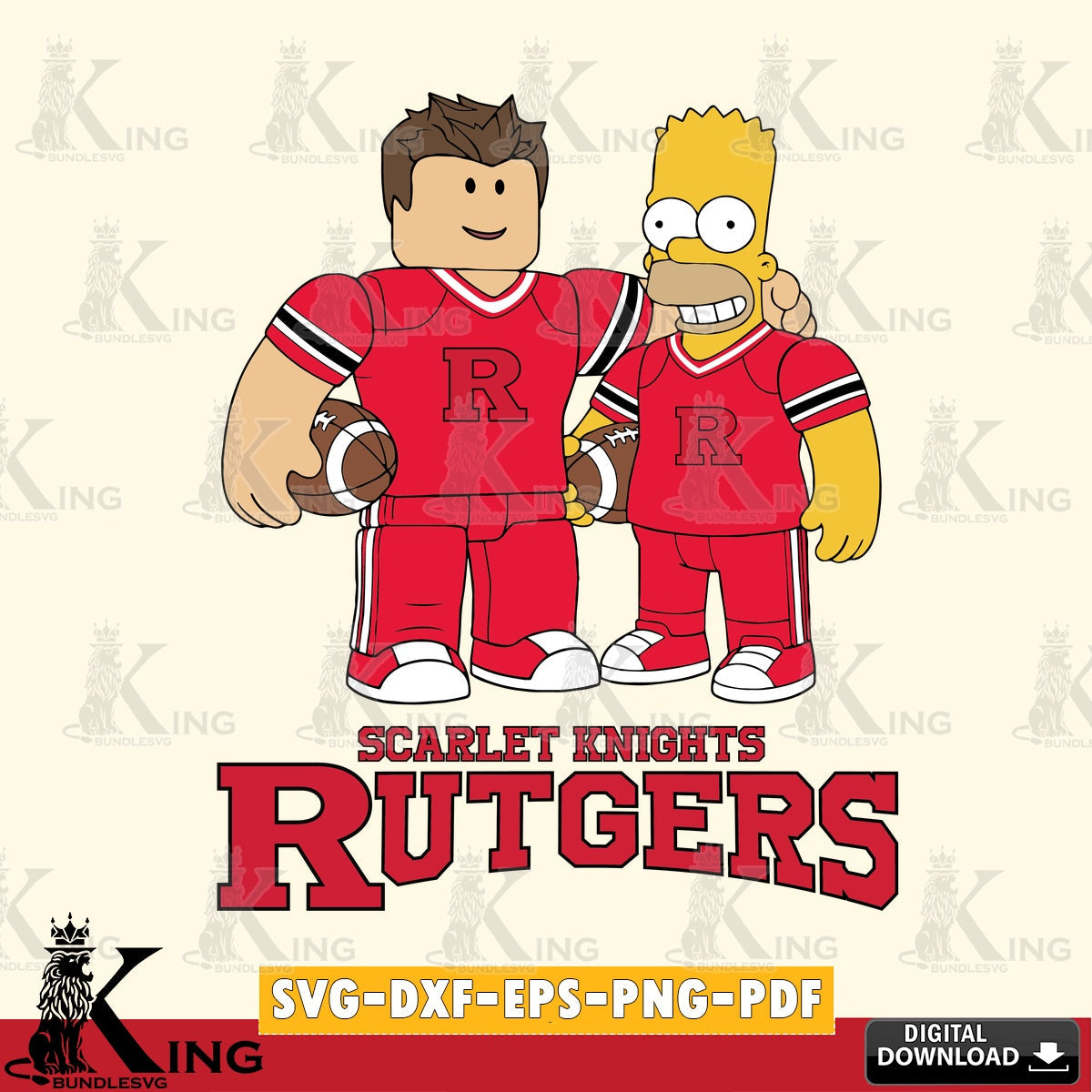 Rutgers Scarlet Knights Roblox & Homer Simpson Football SVG file , NCAA Cricut, File cut , Digital Download , PDF File