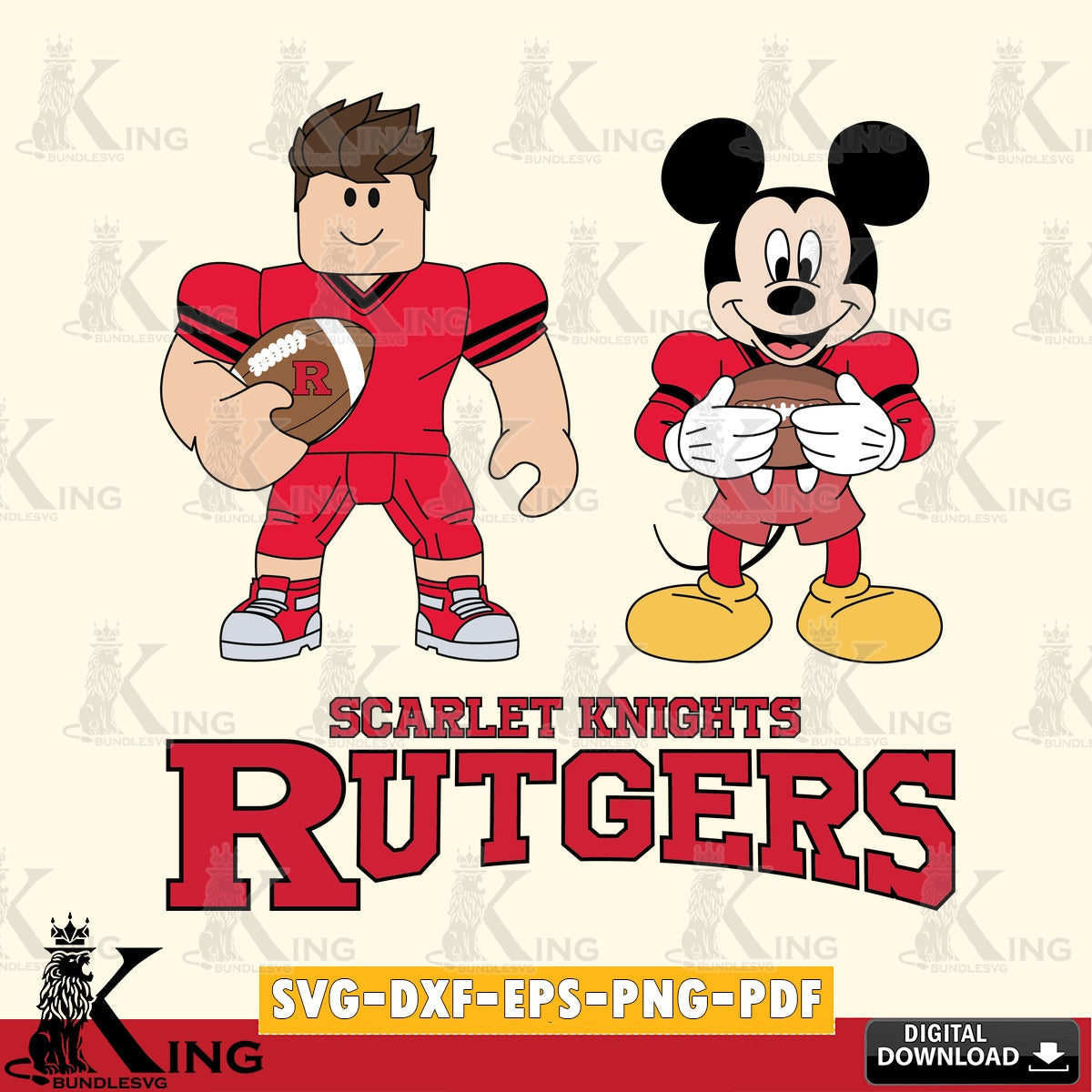 Rutgers Scarlet Knights Roblox & Mickey Football SVG file , NCAA Cricut, File cut , Digital Download , PDF File