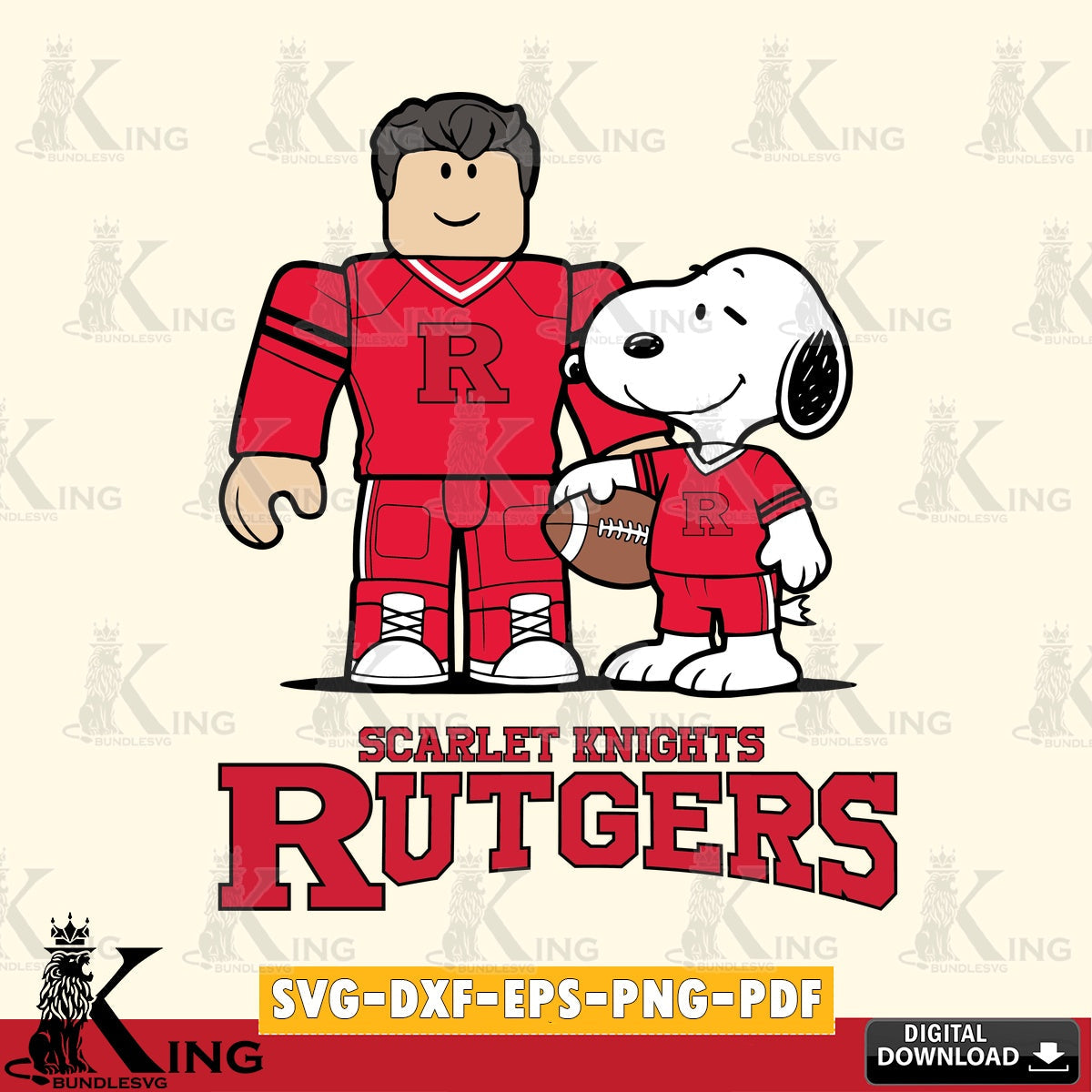 Rutgers Scarlet Knights Roblox & Snoopy Football SVG file , NCAA Cricut, File cut , Digital Download , PDF File