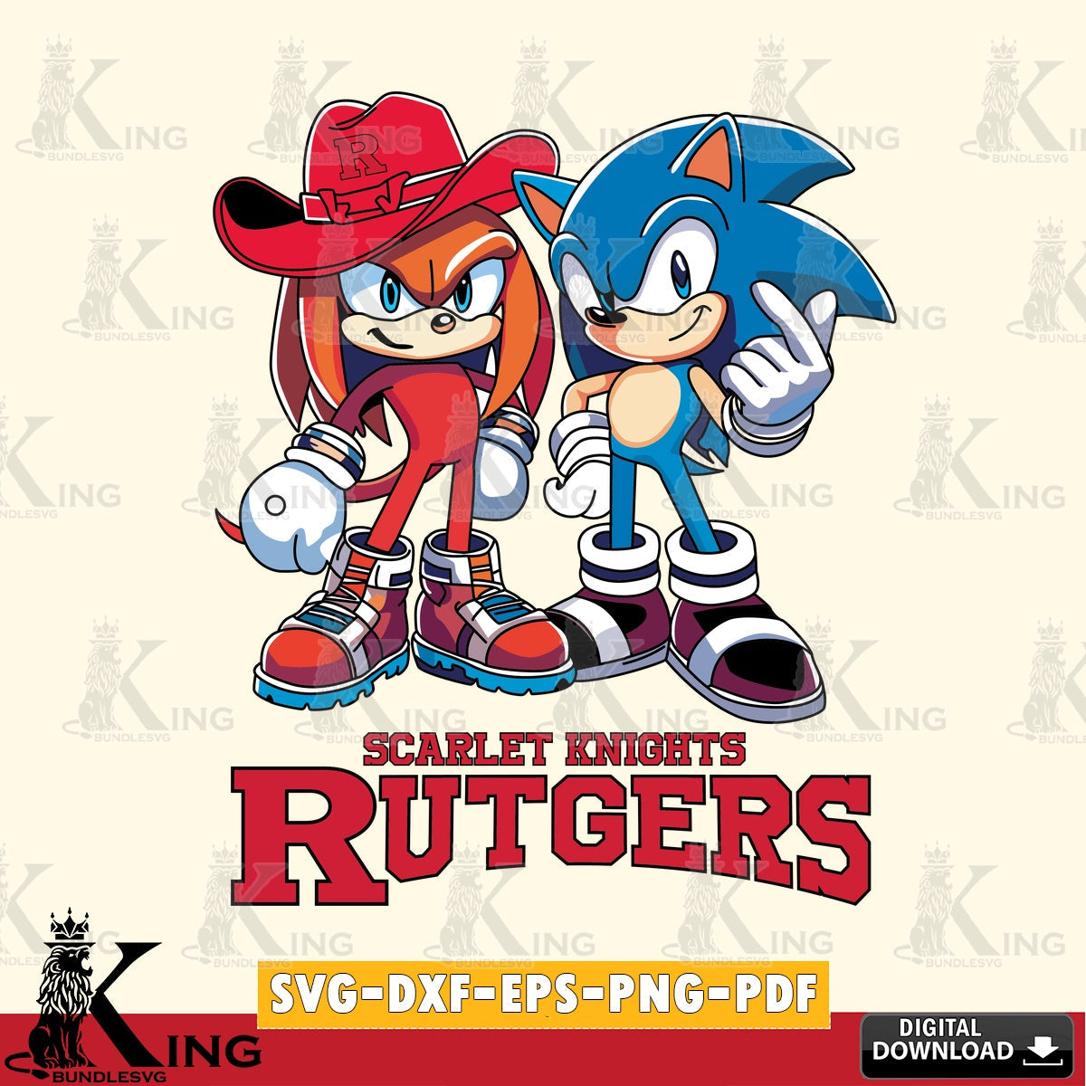 Rutgers Scarlet Knights Sonic & Knuckles Football Mascot SVG file, Vector , Digital Download , PDF File , Instant Download