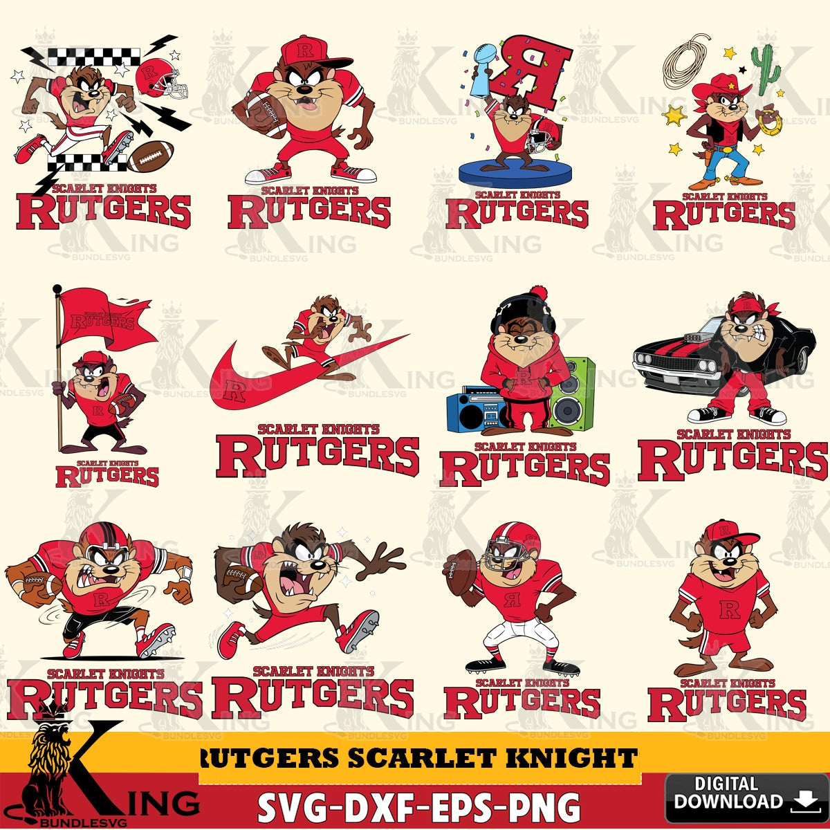 Rutgers Scarlet Knights Taz Football NCAA Bundle SVG file, Cut file , Digital Download , Instant Download, Taz svg, NCAA svg