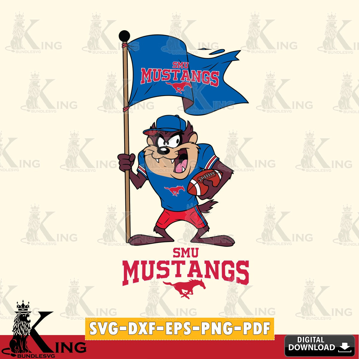 SMU Mustangs Football Taz Flag Art SVG file, Cut file , Digital Download , Instant Download, Taz svg, NCAA svg