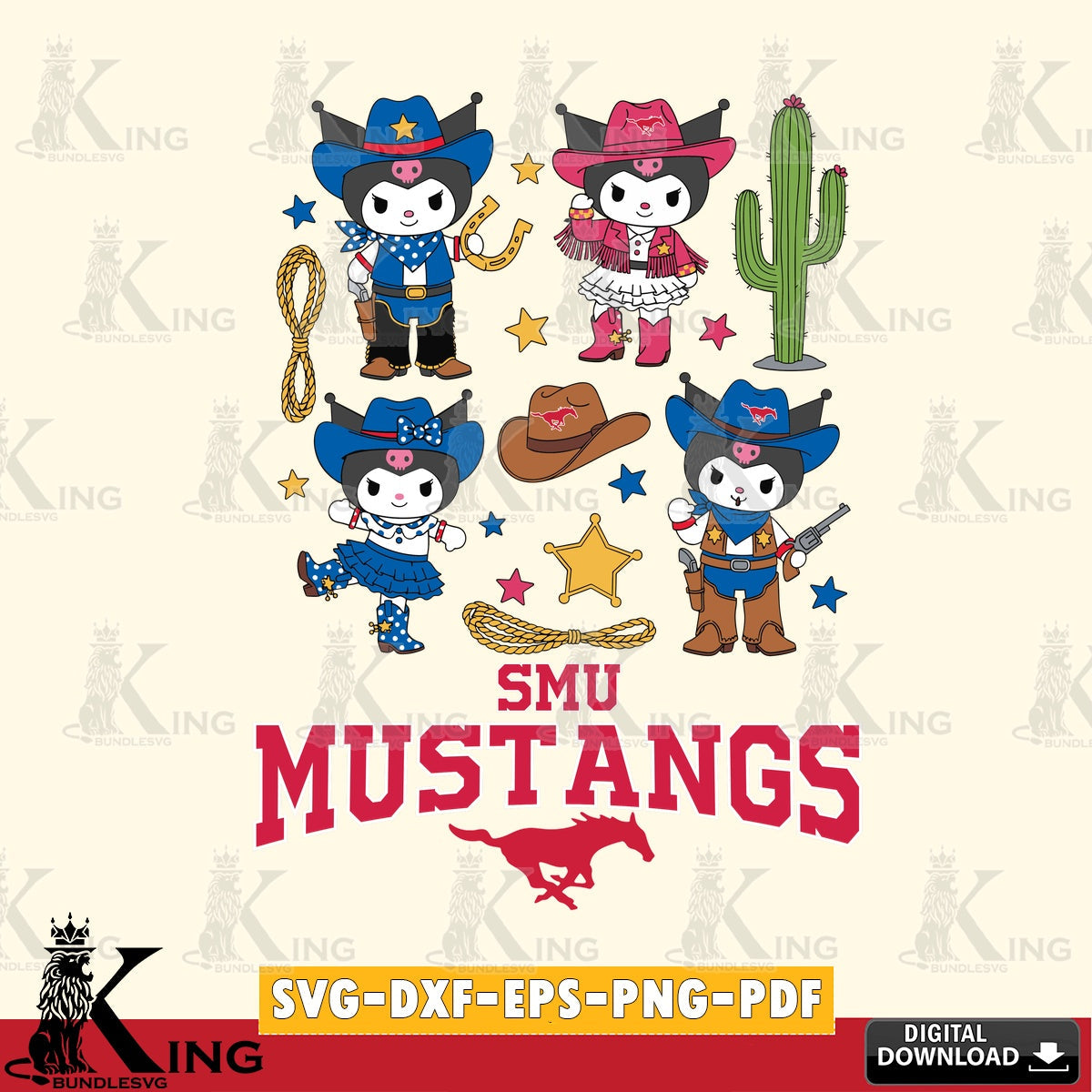 SMU Mustangs Kuromi Cowboy Western SVG file, Cricut, Cut file , Digital Download , Instant Download, Sanrio svg, Clipart