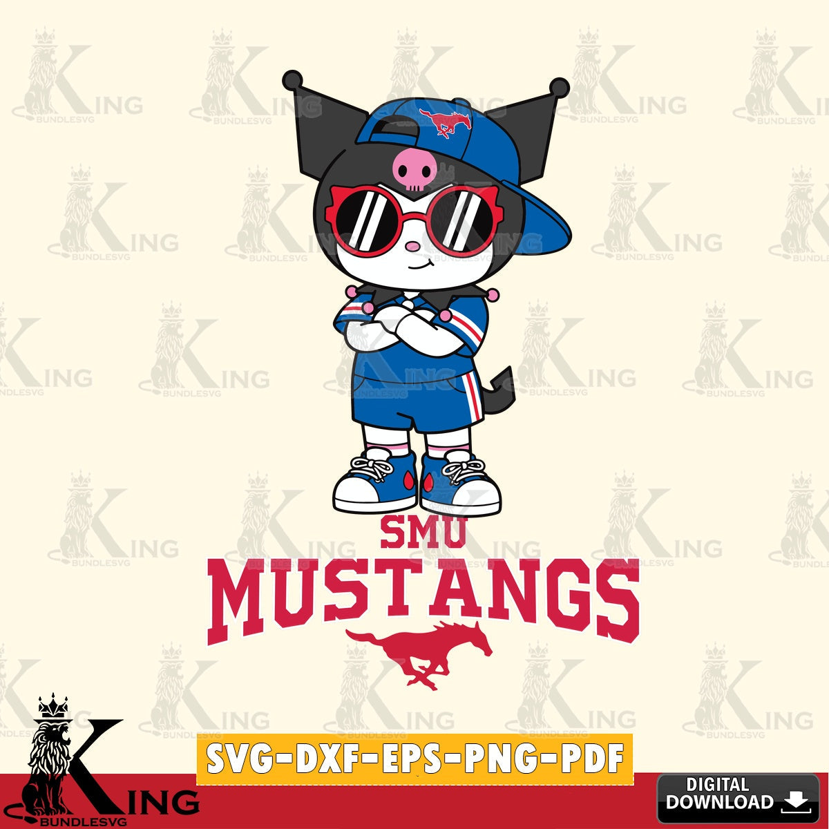 SMU Mustangs Kuromi Football Jersey SVG file, Cricut, Cut file , Digital Download , Instant Download, Sanrio svg, Clipart