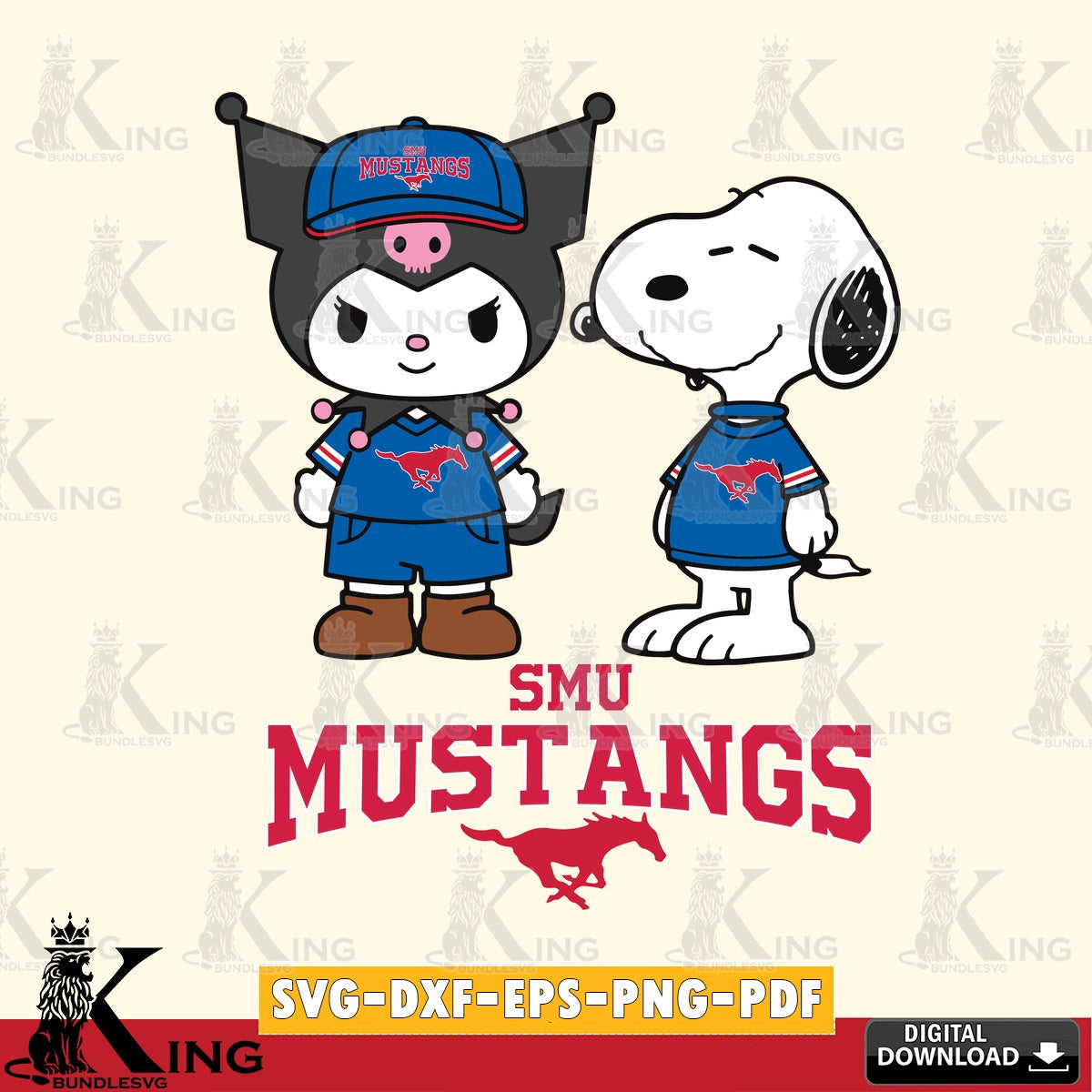 SMU Mustangs Kuromi Snoopy Football SVG file, Cricut, Cut file , Digital Download , Instant Download, Sanrio svg, Clipart