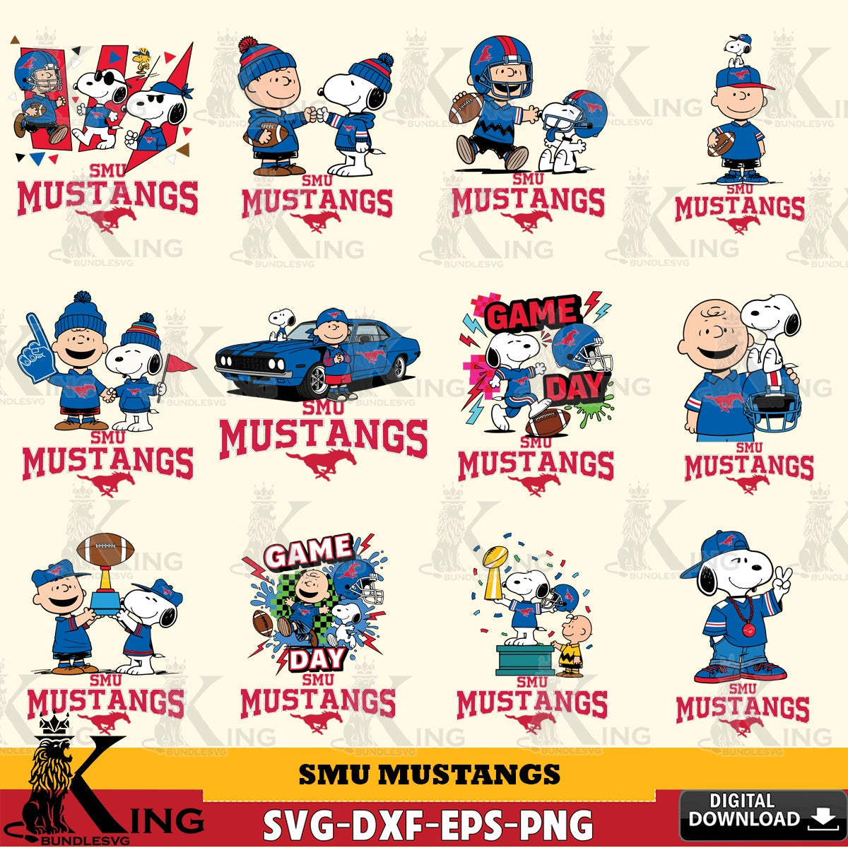 SMU Mustangs Peanuts Football NCAA Bundle SVG, Cricut, Cut file , Digital Download , Instant Download, Peanuts svg, NCAA svg, Football svg, Sport svg