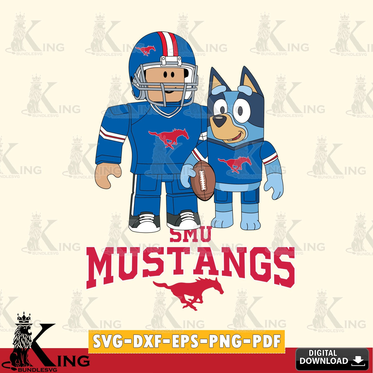 SMU Mustangs Roblox & Bluey Football SVG file , NCAA Cricut, File cut , Digital Download , PDF File