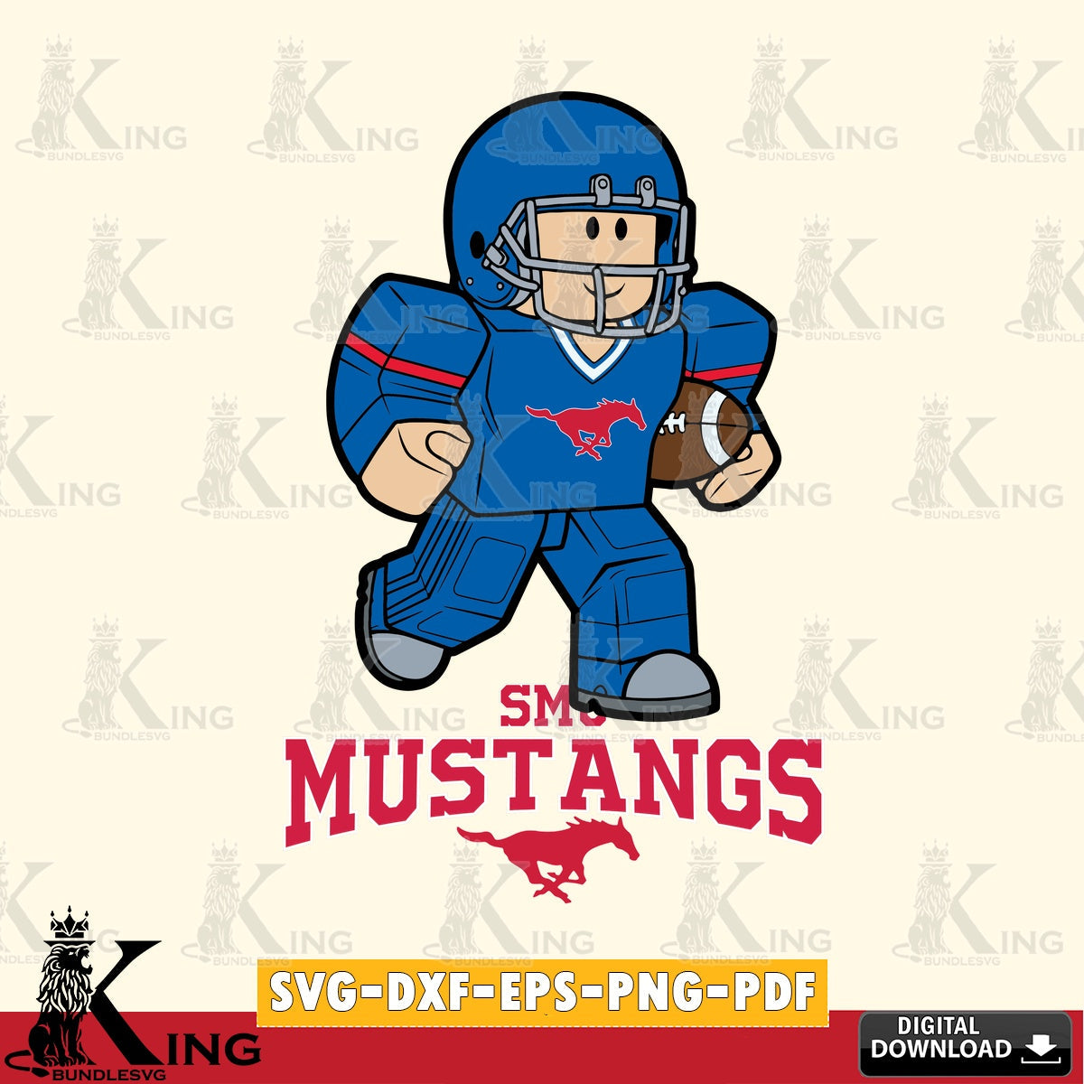 SMU Mustangs Roblox Player Rugby SVG file , NCAA Cricut, File cut , Digital Download , PDF File