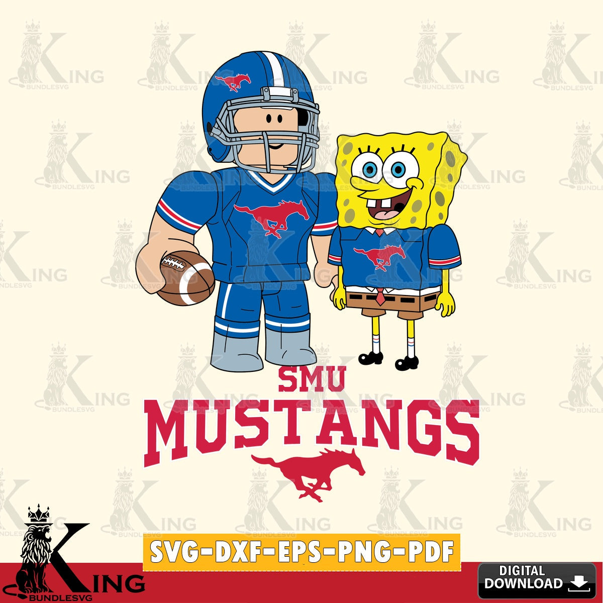 SMU Mustangs Roblox & Spongebob Football SVG file , NCAA Cricut, File cut , Digital Download , PDF File