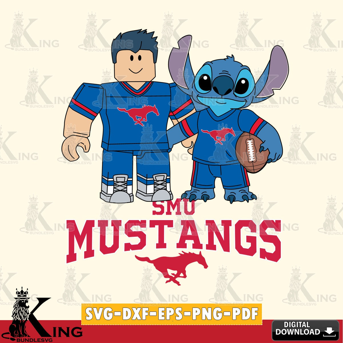SMU Mustangs Roblox & Stitch Football SVG file , NCAA Cricut, File cut , Digital Download , PDF File