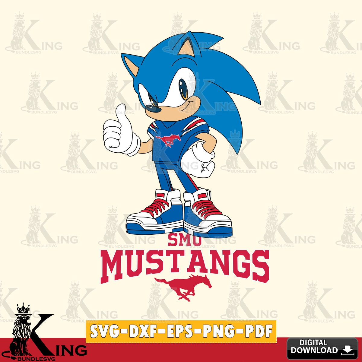 Custom design featuring SMU Mustangs Sonic Like Football, a printable vector design for sublimation and crafts