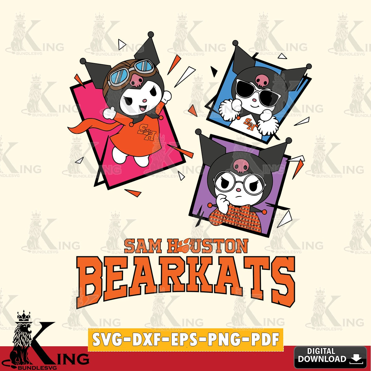 Sam Houston Bearkats Kuromi Action Football SVG file, Cricut, Cut file , Digital Download , Instant Download, Sanrio svg, Clipart