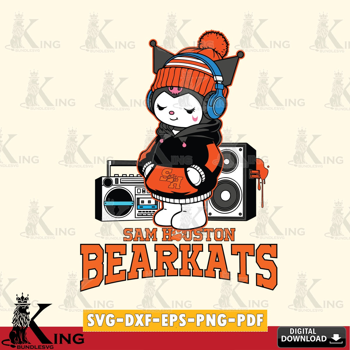 Sam Houston Bearkats Kuromi Football Music SVG file, Cricut, Cut file , Digital Download , Instant Download, Sanrio svg, Clipart