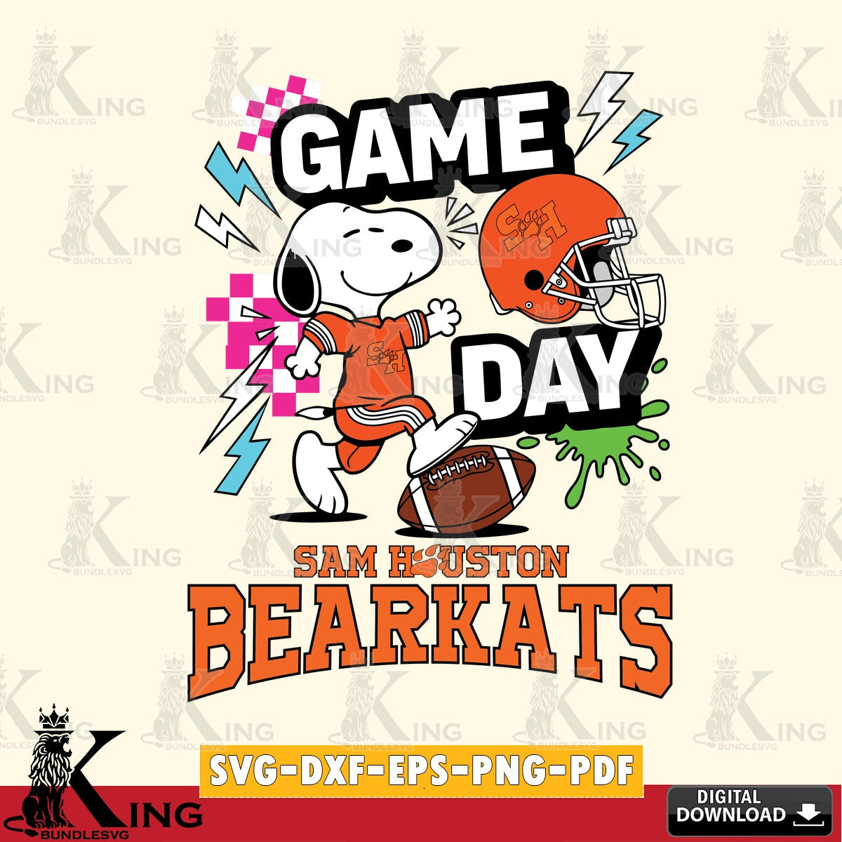 Sam Houston Bearkats Snoopy Game day SVG, Cricut, Cut file , Digital Download , Instant Download, Peanuts svg, NCAA svg, Football svg, Sport svg