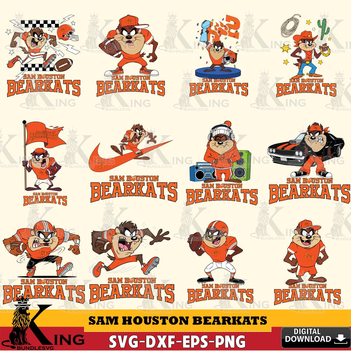 Sam Houston Bearkats Taz Football NCAA Bundle SVG file, Cut file , Digital Download , Instant Download, Taz svg, NCAA svg