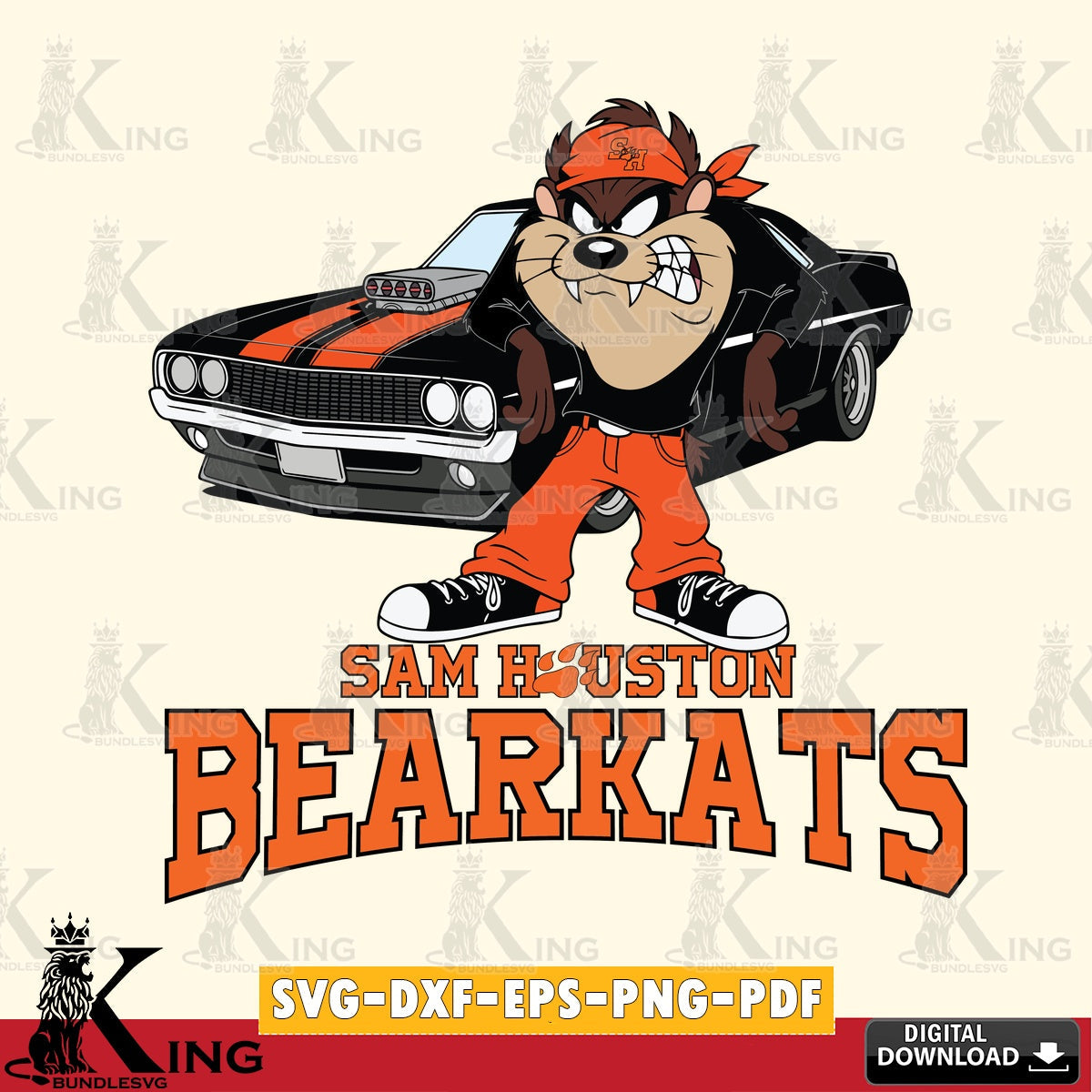 Sam Houston Bearkats Taz Racing Car SVG file, Cut file , Digital Download , Instant Download, Taz svg, NCAA svg