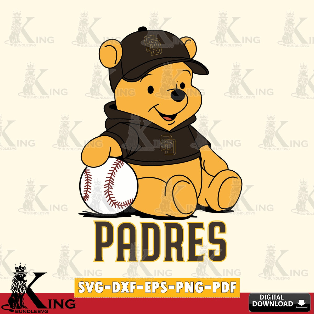 Modern graphic depicting San Diego Padres baseball star Teddy, a digital download for Cricut Maker and paper crafts.
