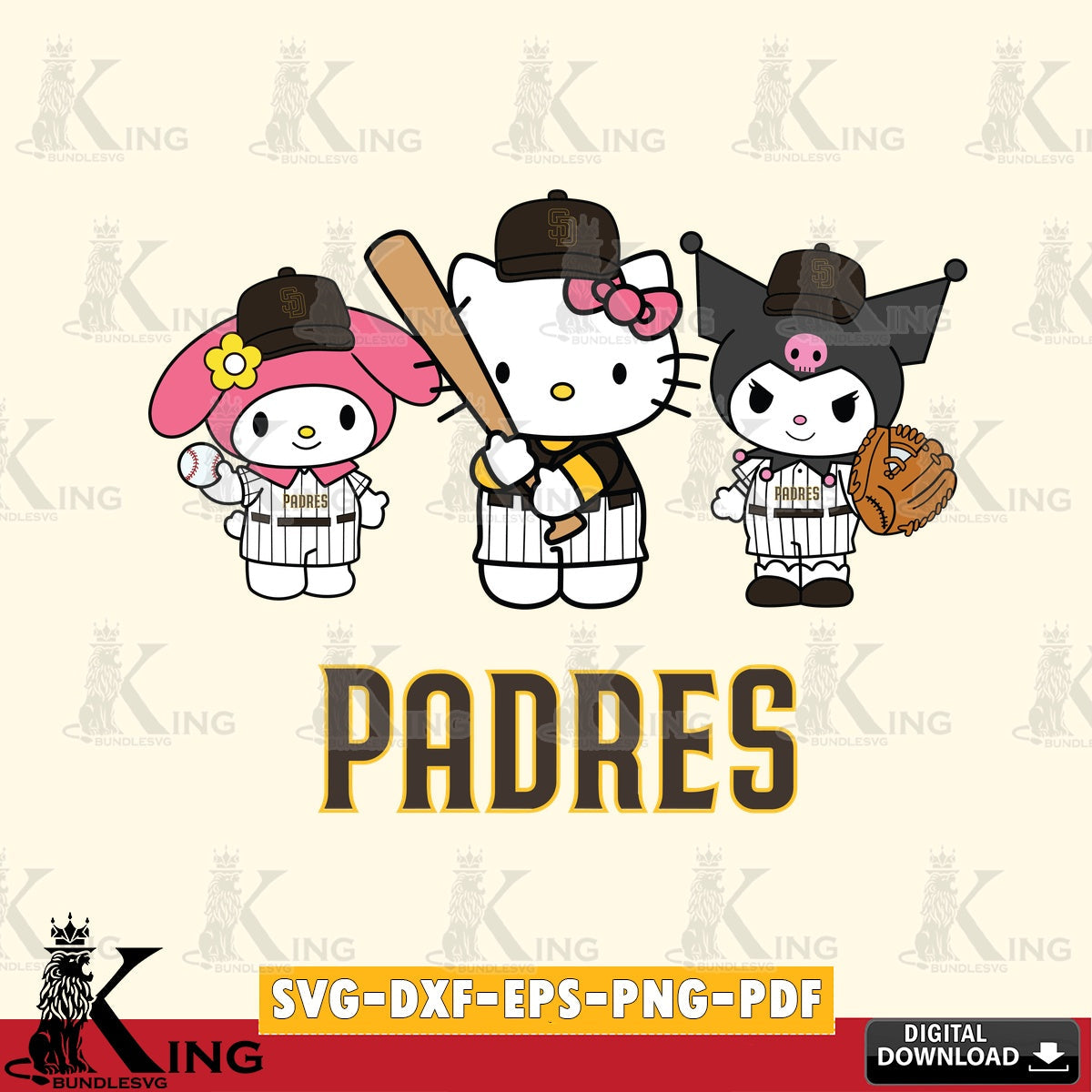 Digital clipart of San Diego Padres Kawaii baseball team, PNG clipart for sublimation printing and graphic design