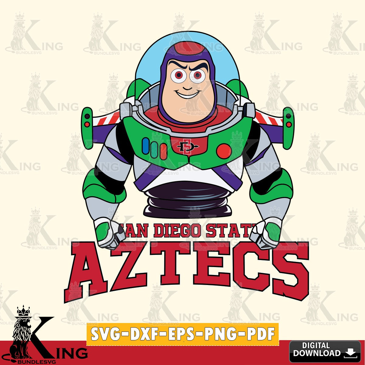 Beautiful illustration of San Diego State Aztecs Buzz Lightyear Football, a digital file for silhouette cameo and cricut projects.