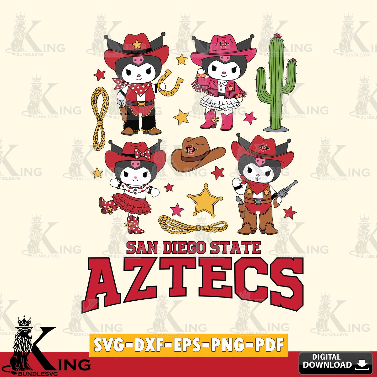 San Diego State Aztecs Kuromi Cowboy Western SVG file, Cricut, Cut file , Digital Download , Instant Download, Sanrio svg, Clipart