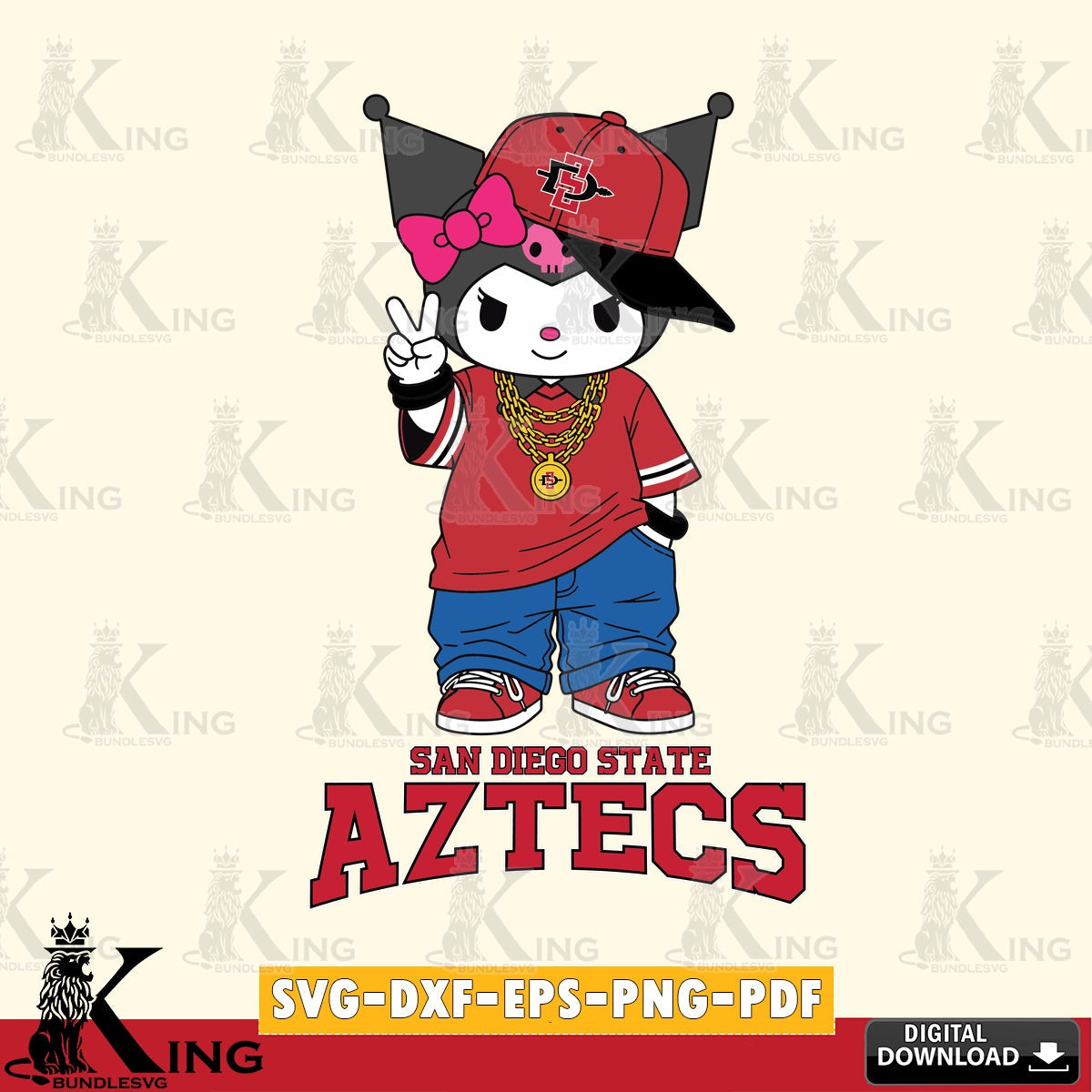 San Diego State Aztecs Kuromi Streetwear Style SVG file, Cricut, Cut file , Digital Download , Instant Download, Sanrio svg, Clipart