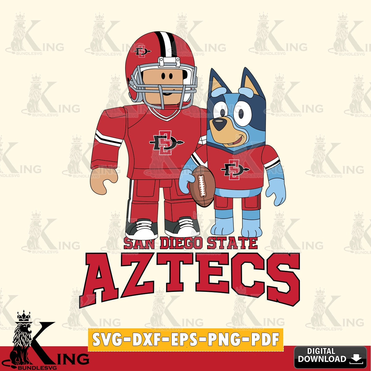 San Diego State Aztecs Roblox & Bluey Football SVG file , NCAA Cricut, File cut , Digital Download , PDF File