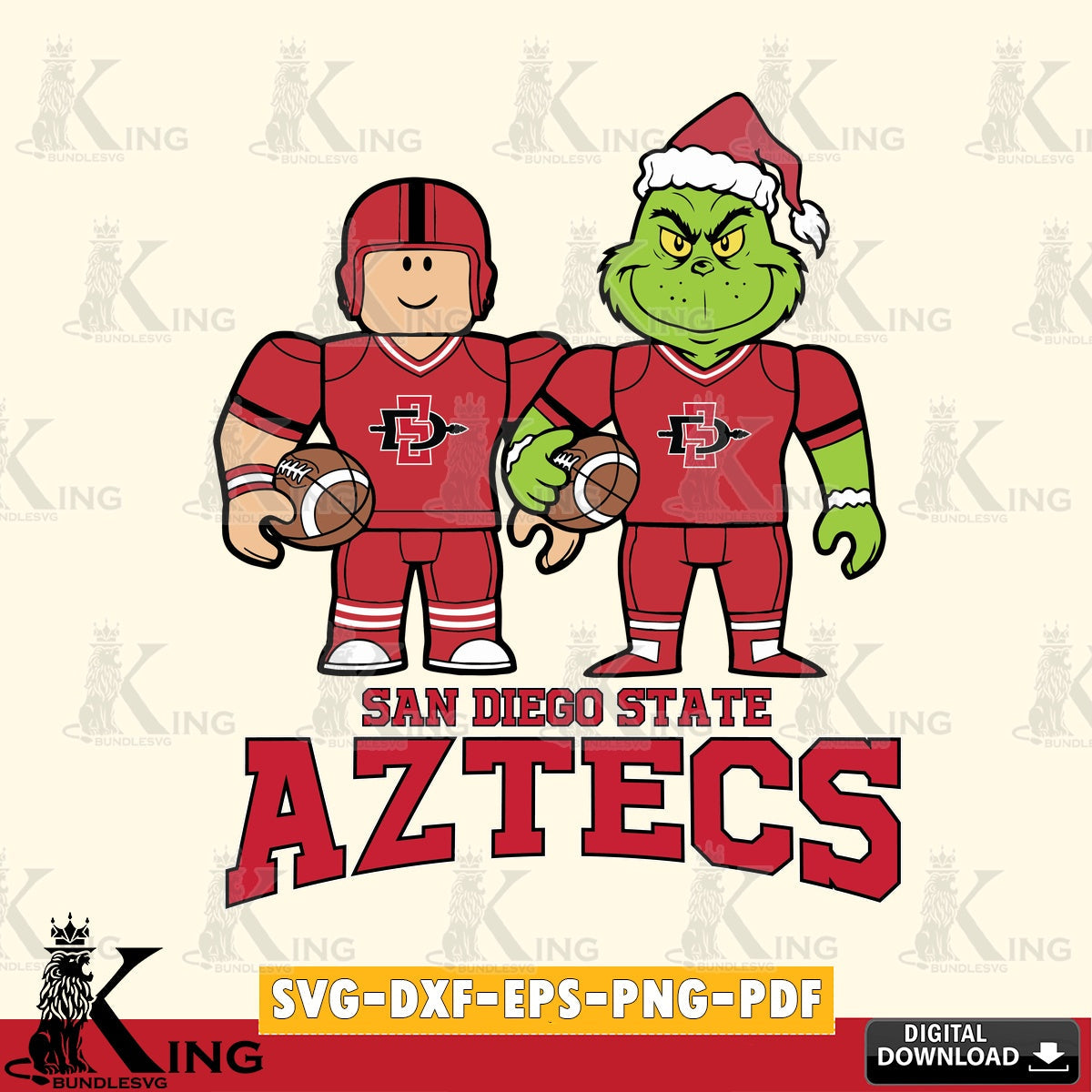 San Diego State Aztecs Roblox & Grinch Football SVG file , NCAA Cricut, File cut , Digital Download , PDF File