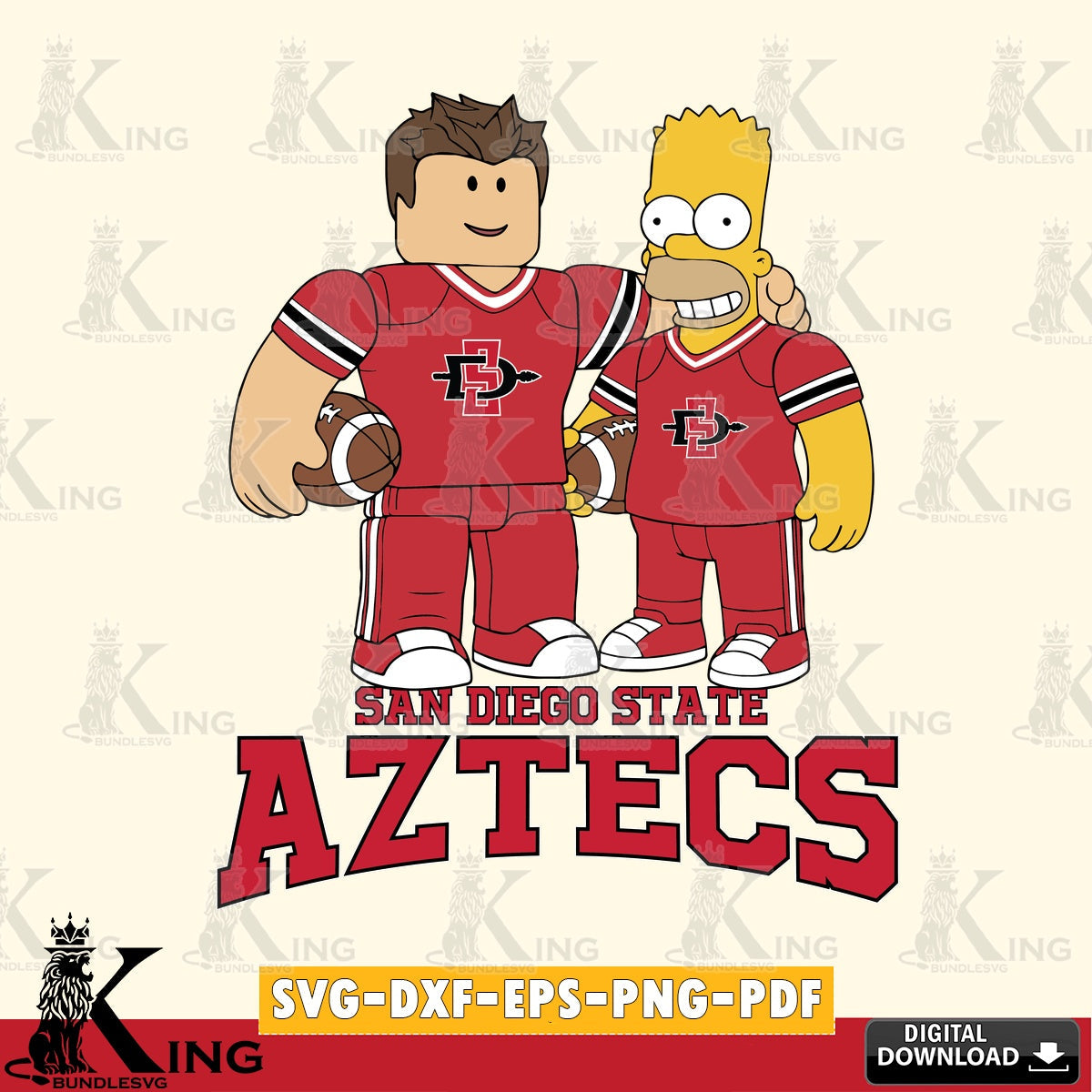 Stylish representation of San Diego State Aztecs Roblox & Homer Simpson Football, NCAA crafting file for iron-on transfer and