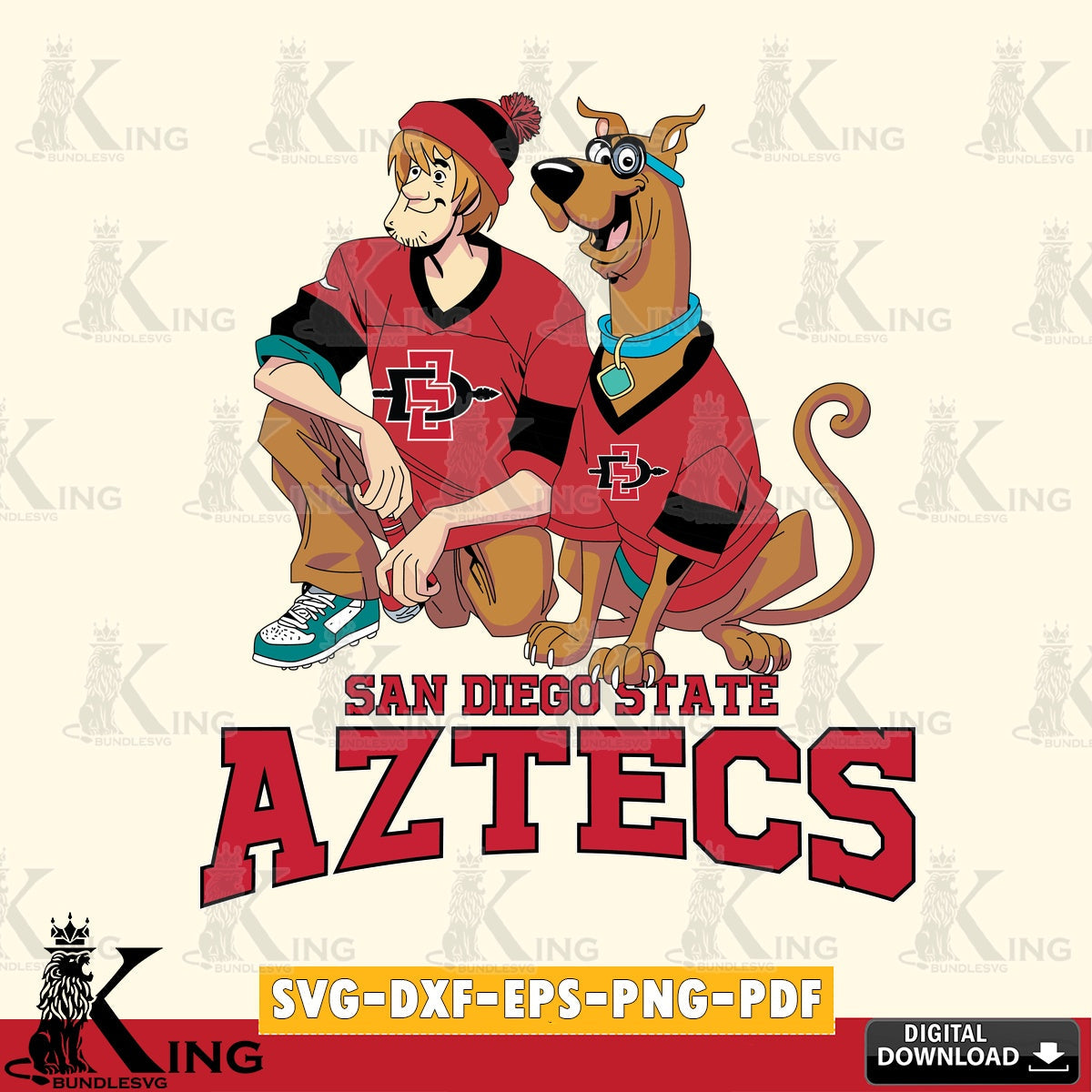 Eye-catching graphic of San Diego State Aztecs Shaggy and Scooby Doo Football NCAA design suitable for Glowforge and laser cutting