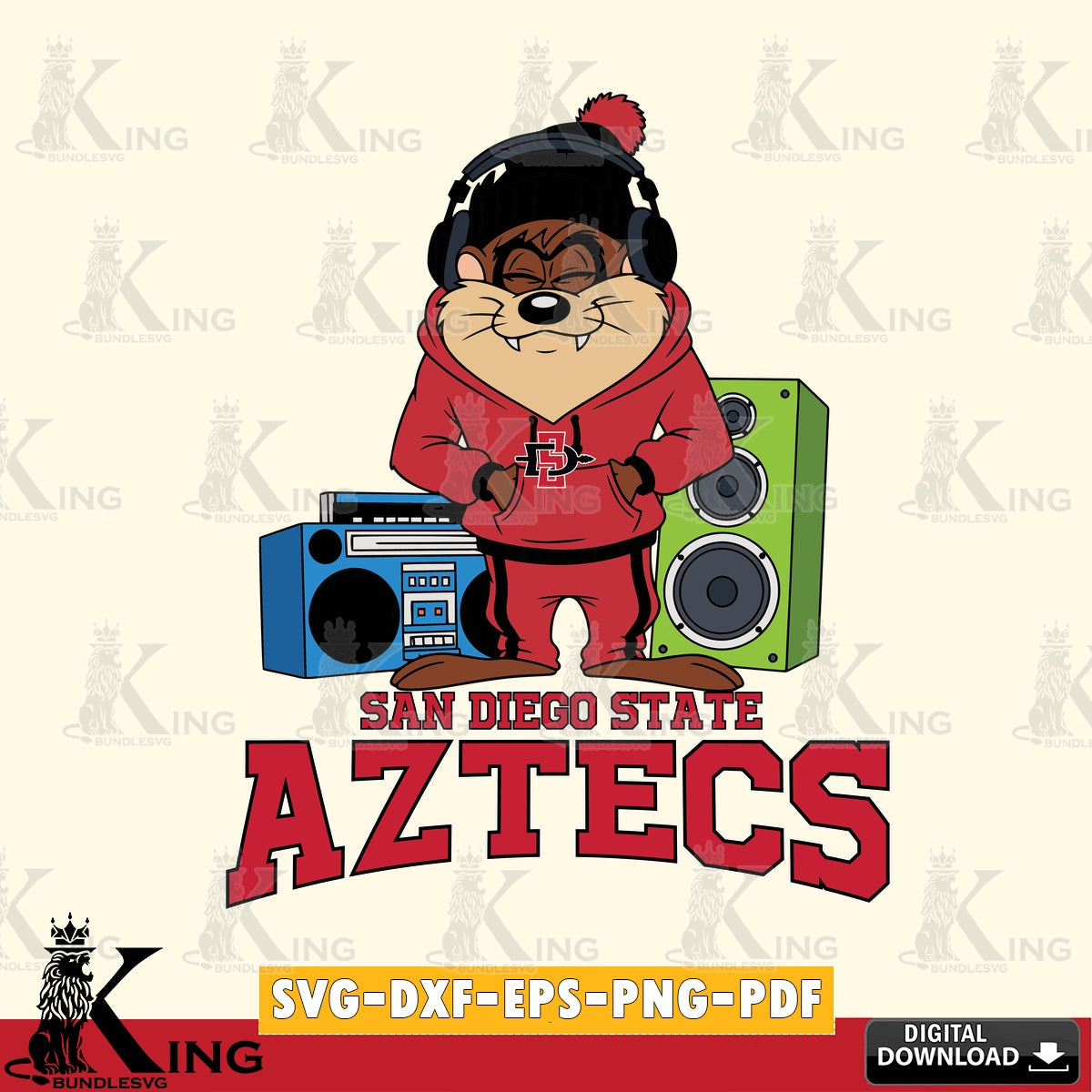 San Diego State Aztecs Taz Hip Hop SVG file, Cut file , Digital Download , Instant Download, Taz svg, NCAA svg