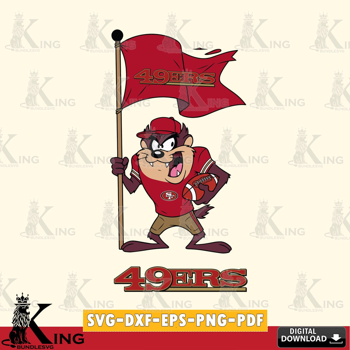 San Francisco 49ers Football Taz Flag Art Cut file , Digital Download , Instant Download, Looney Tunes svg, Football svg