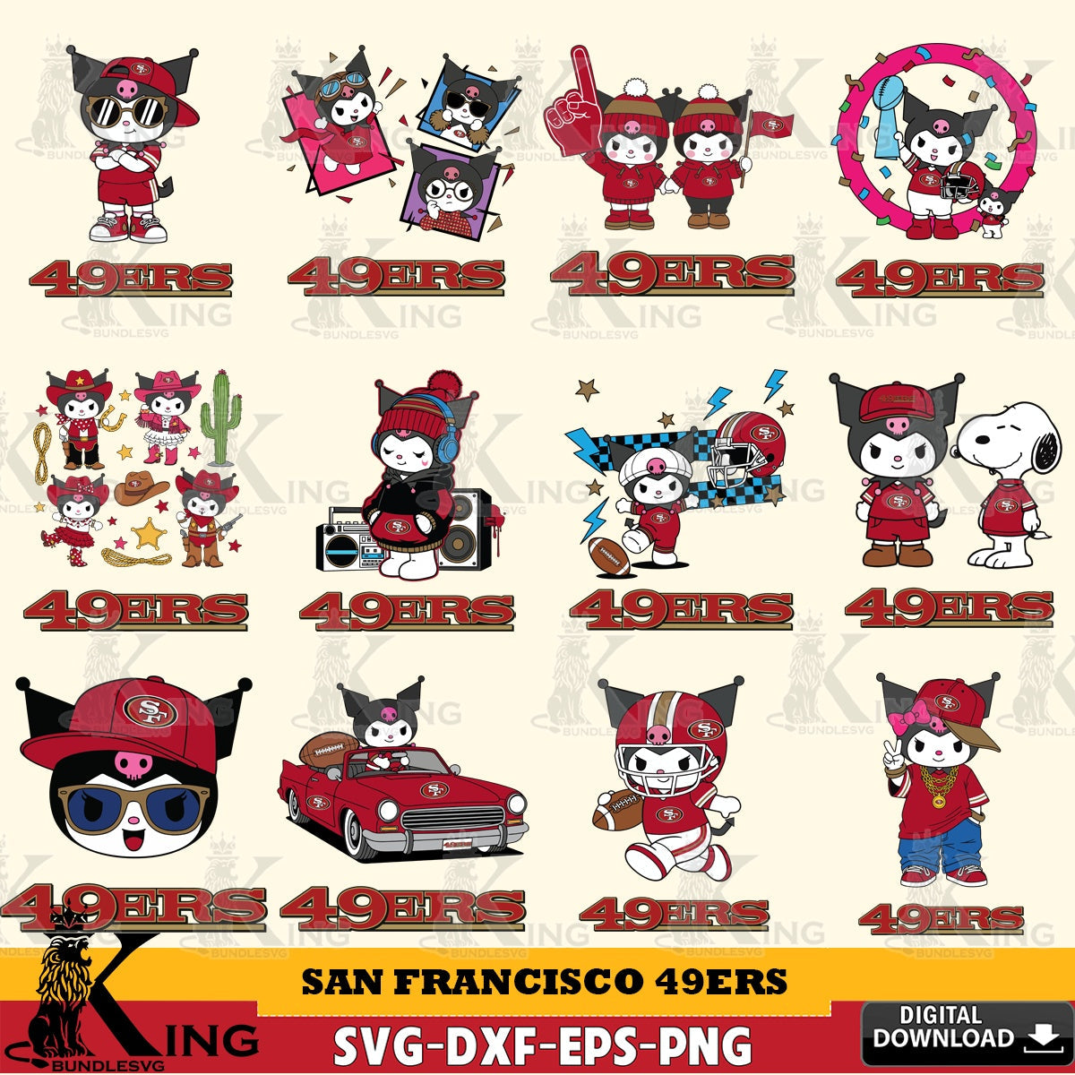 San Francisco 49ers Kuromi Football Jersey NFL Bundle SVG file, Cricut, Cut file , Digital Download , Instant Download, Sanrio svg, Clipart