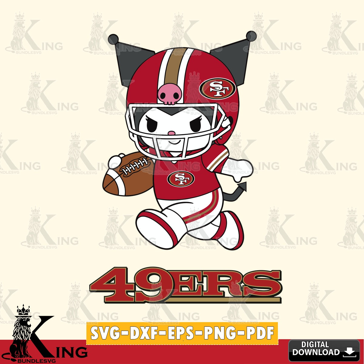 San Francisco 49ers Kuromi Football Run SVG file, Cricut, Cut file , Digital Download , Instant Download, Sanrio svg, Clipart