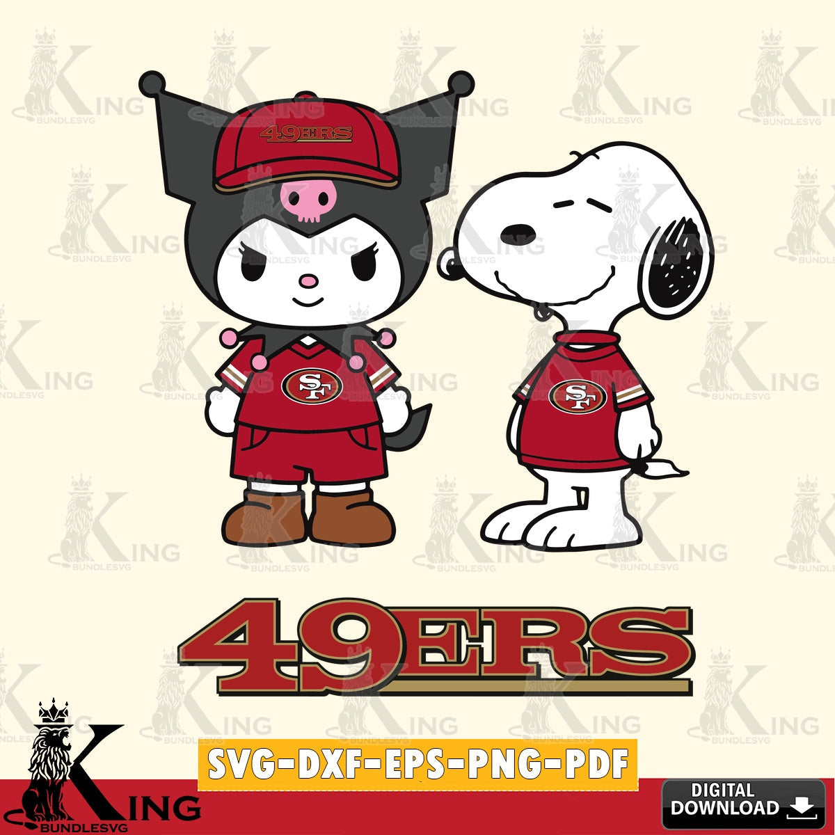 San Francisco 49ers Kuromi Snoopy Football SVG file, Cricut, Cut file , Digital Download , Instant Download, Sanrio svg, Clipart