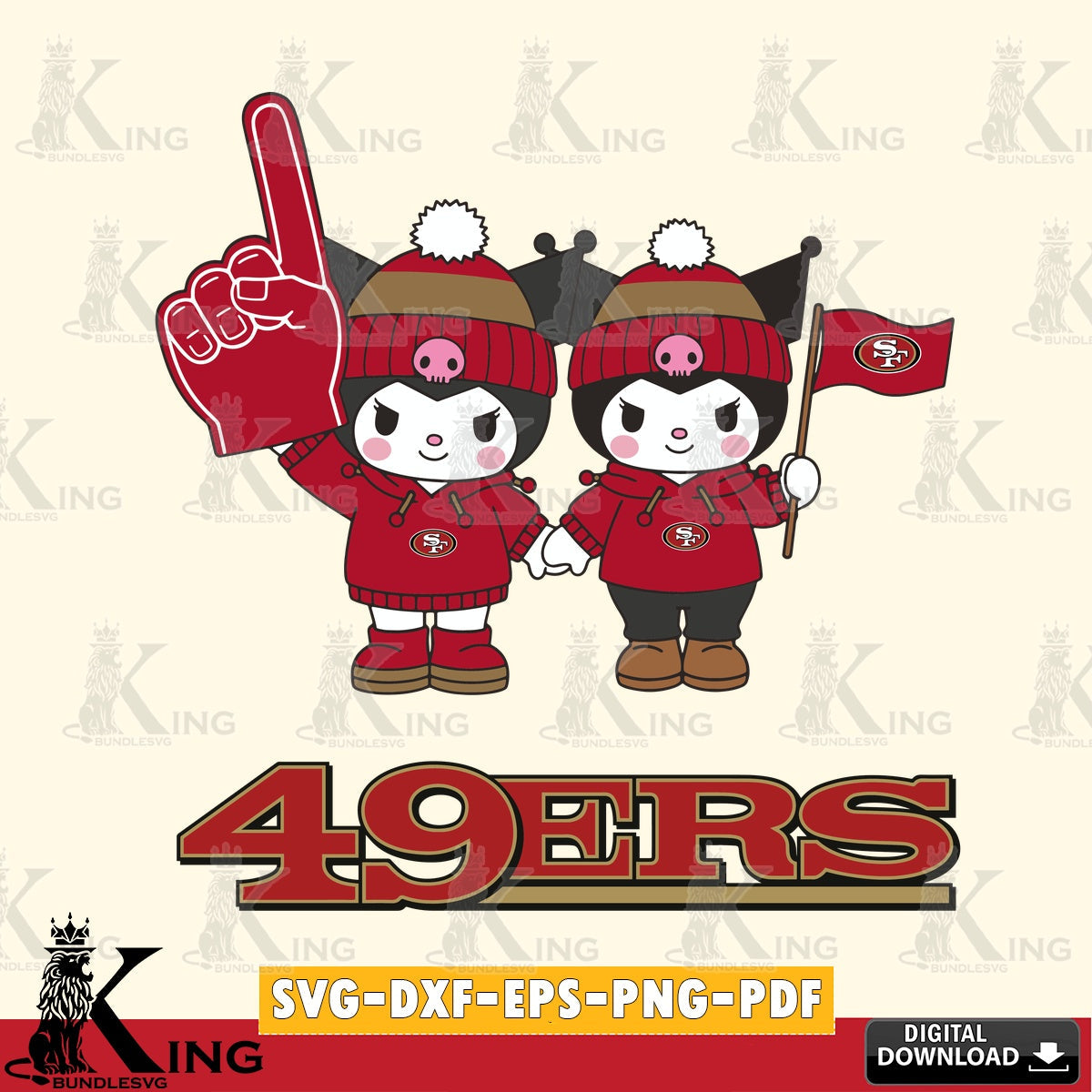 San Francisco 49ers Kuromi rugby Fan SVG file, Cricut, Cut file , Digital Download , Instant Download, Sanrio svg, Clipart