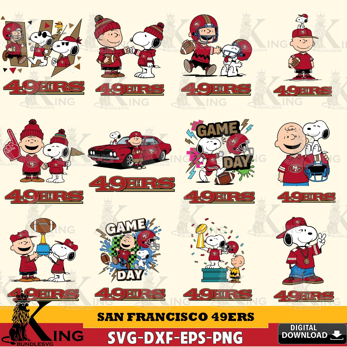 San Francisco 49ers Peanuts Play Football NFL Bundle Cricut file , Cut file , Digital Download , PDF File , Instant Download