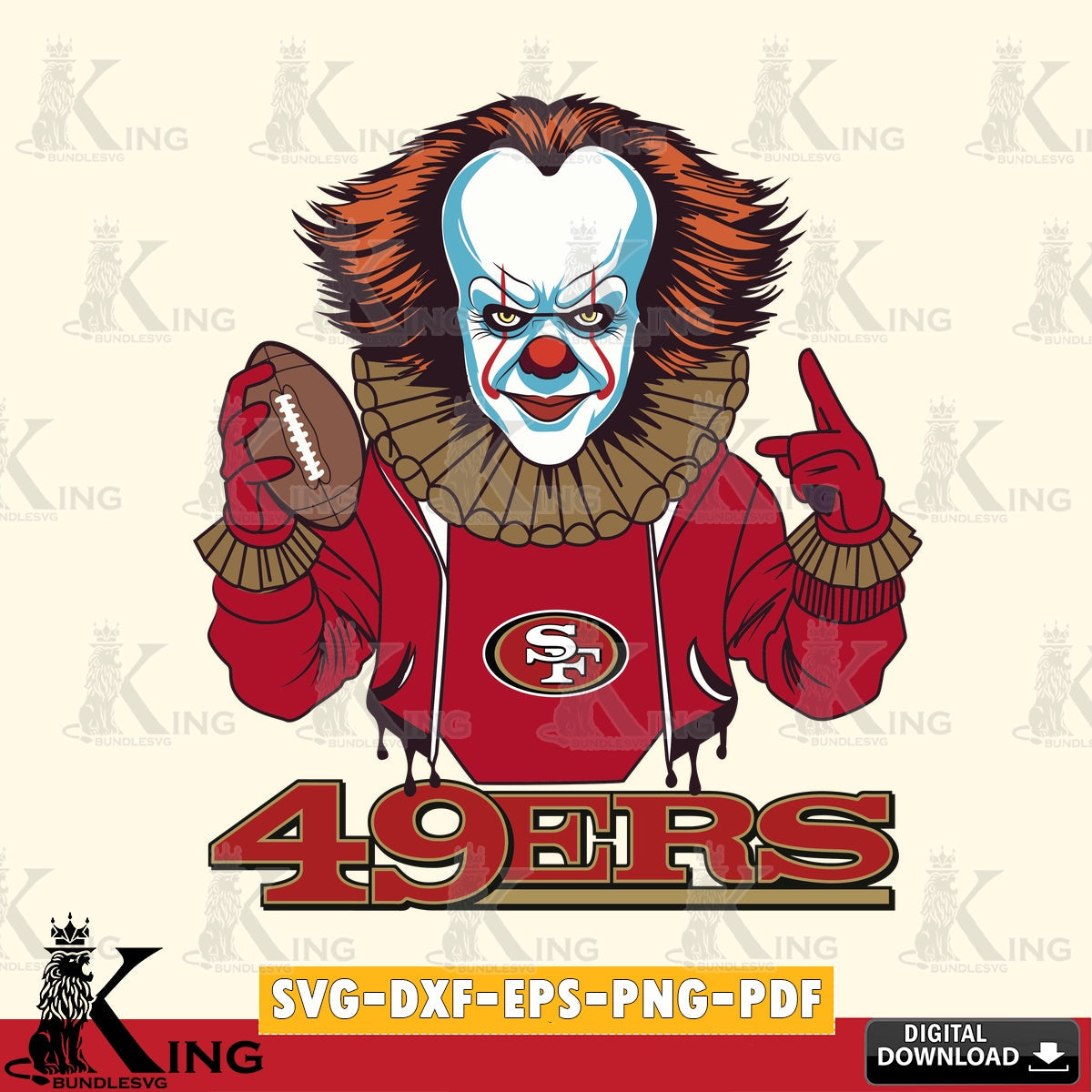 Artistic drawing of San Francisco 49ers Pennywise player football, NFL SVG PNG design suitable for Glowforge and laser cutting