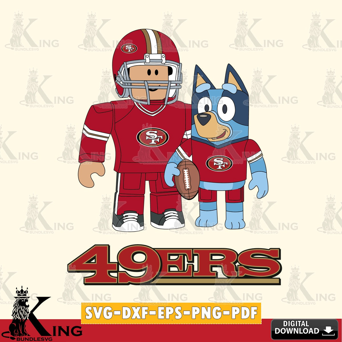 San Francisco 49ers Roblox & Bluey Football SVG file , Cricut, NFL File cut , Digital Download , PDF File