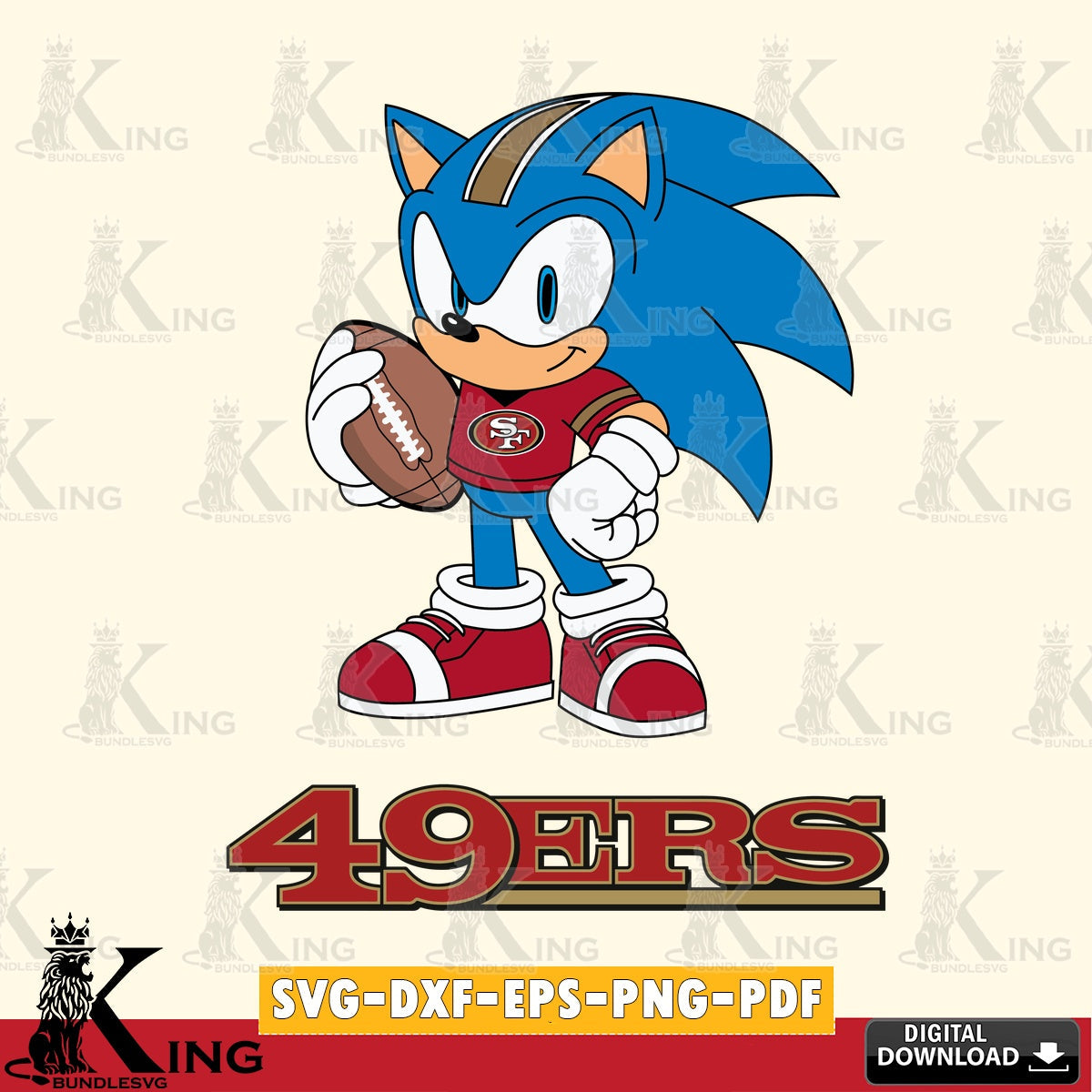Custom design featuring San Francisco 49ers Sonic Game Day Ready, vector illustration for POD merchandise and apparel
