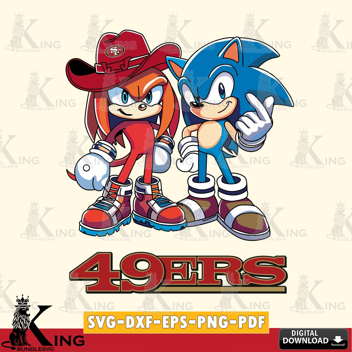 Printable art of San Francisco 49ers Sonic & Knuckles Football Mascot SVG cut file for personalized gifts and laser projects