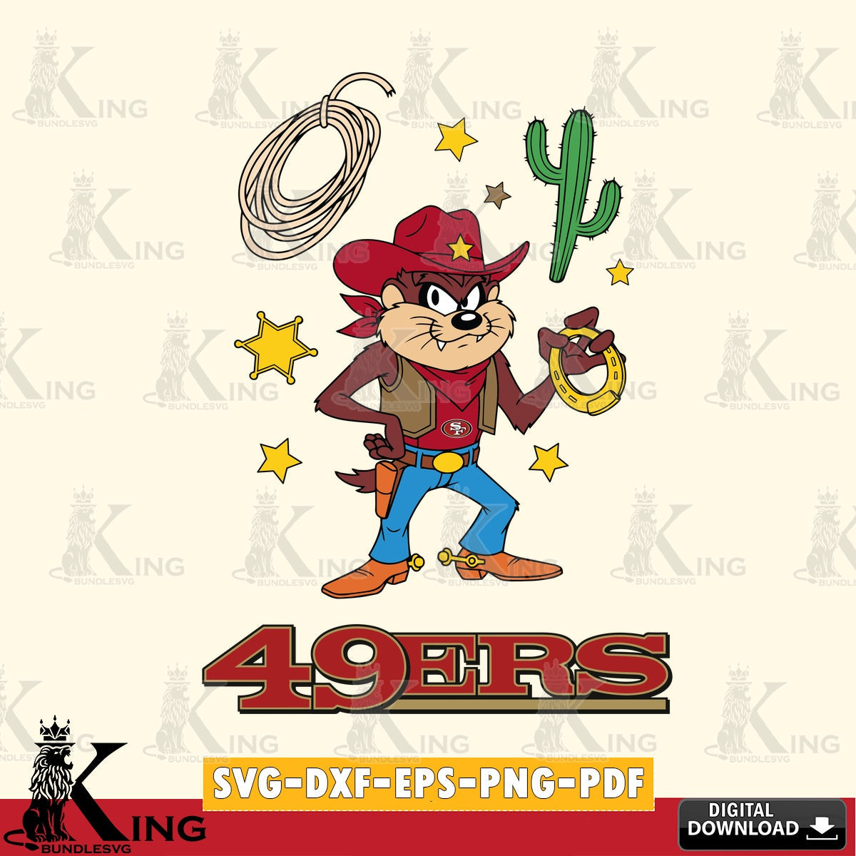 San Francisco 49ers Taz Cowboy Western Cut file , Digital Download , Instant Download, Looney Tunes svg, Football svg