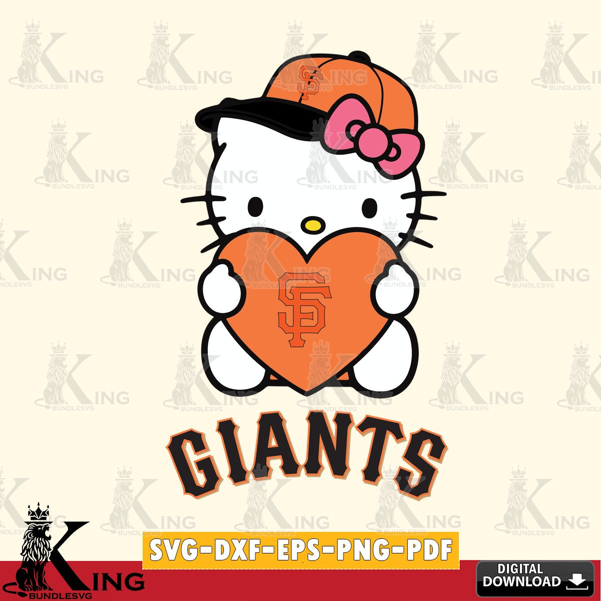 Variety pack of San Francisco Giants Hello Kitty baseball heart, PNG clipart for sublimation printing and graphic design