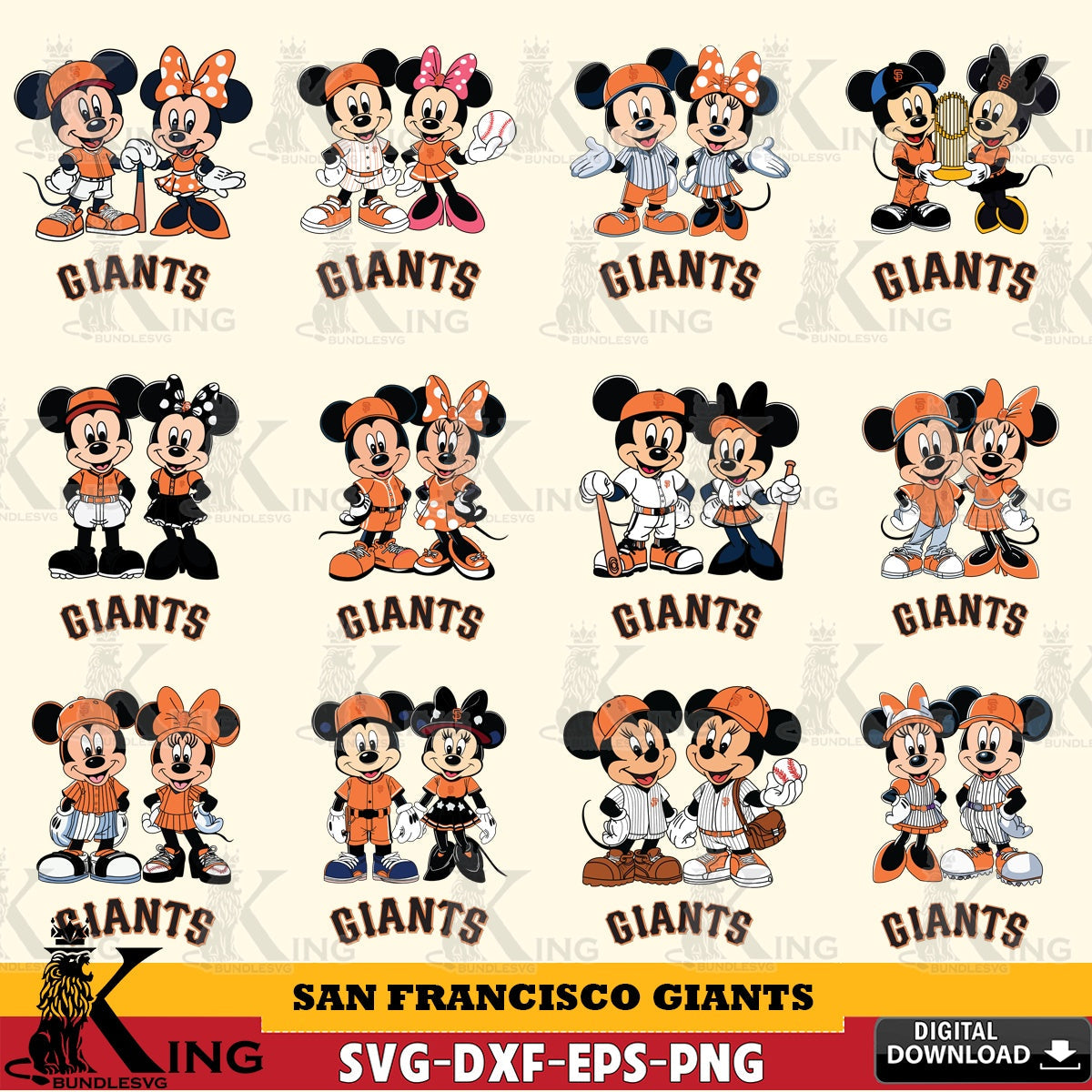 San Francisco Giants Mickey Minnie Baseball Player MLB Bundle SVG file , For Cricut, File cut , Digital Download , PDF File, Cut Files