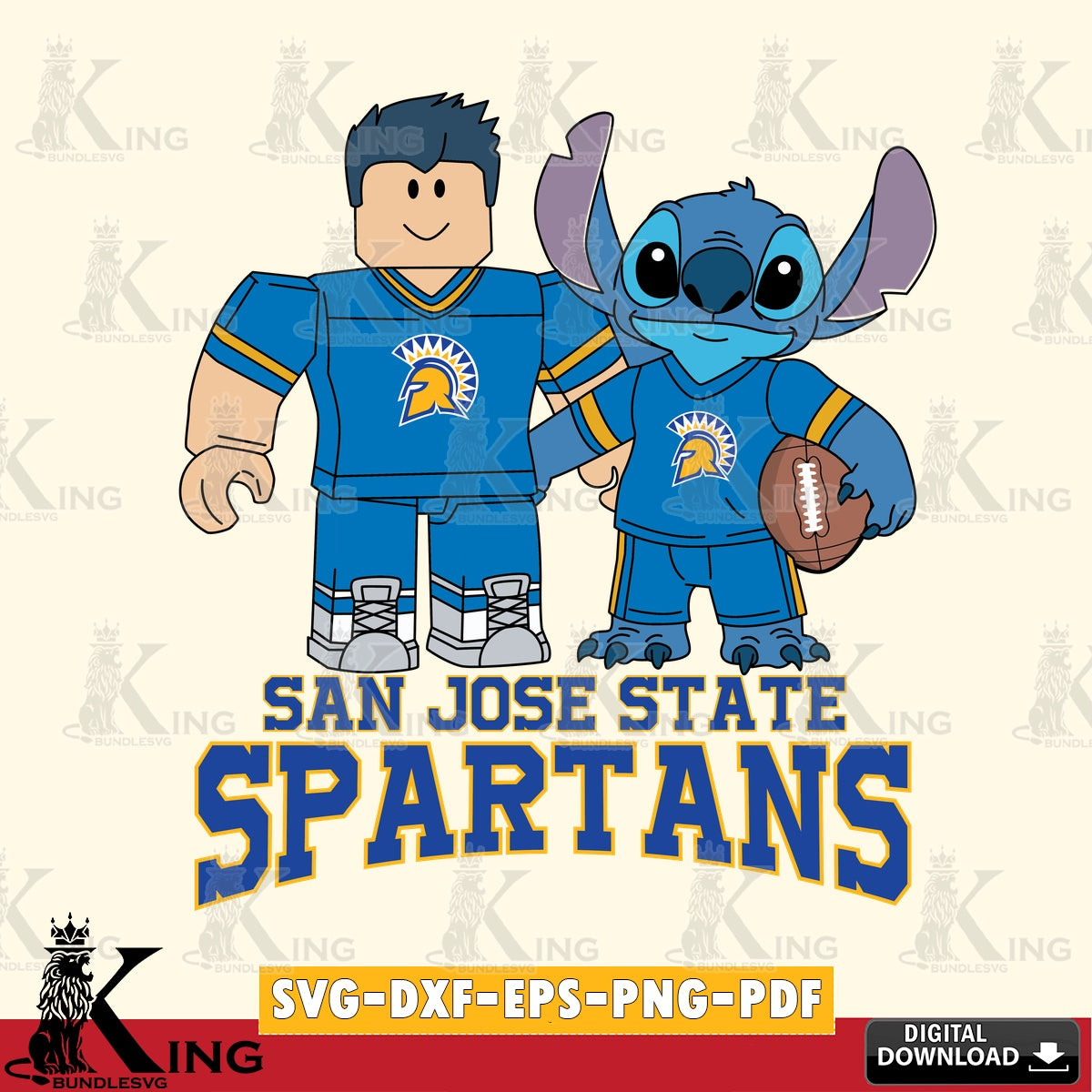 San José State Spartans Roblox & Stitch Football SVG file , NCAA Cricut, File cut , Digital Download , PDF File