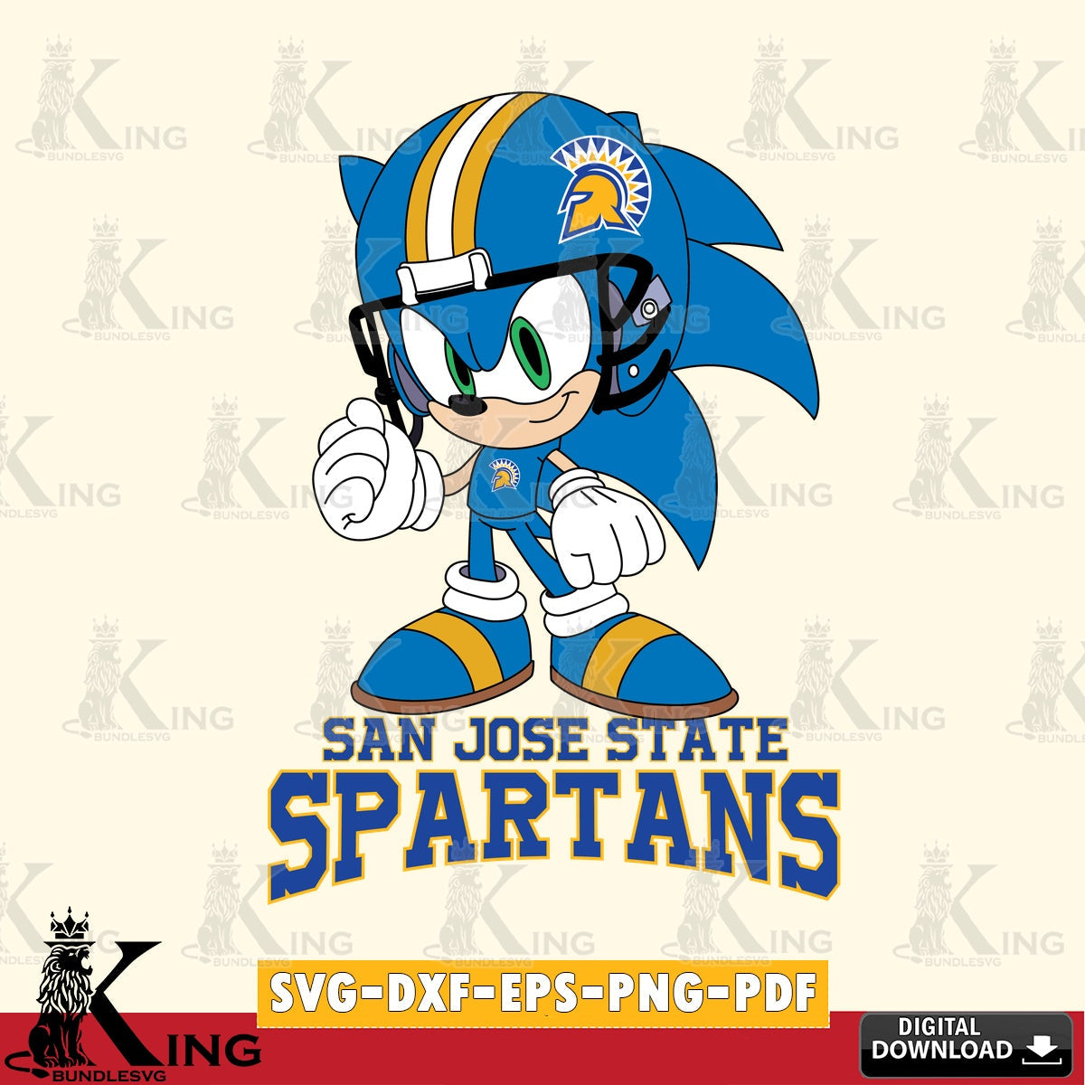 Hand-drawn style art of San José State Spartans Sonic Football Mascot SVG PNG design suitable for Glowforge and laser cutting