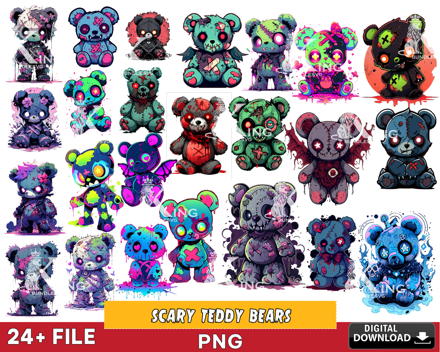 Scary Teddy Bears PNG EPS SVG Spooky Zombie Teddybear Monster Teddy Bear Horror Teddy Scare Bear SVG DXF EPS PNG , for Cricut, Silhouette, Digital download ,Instant Download